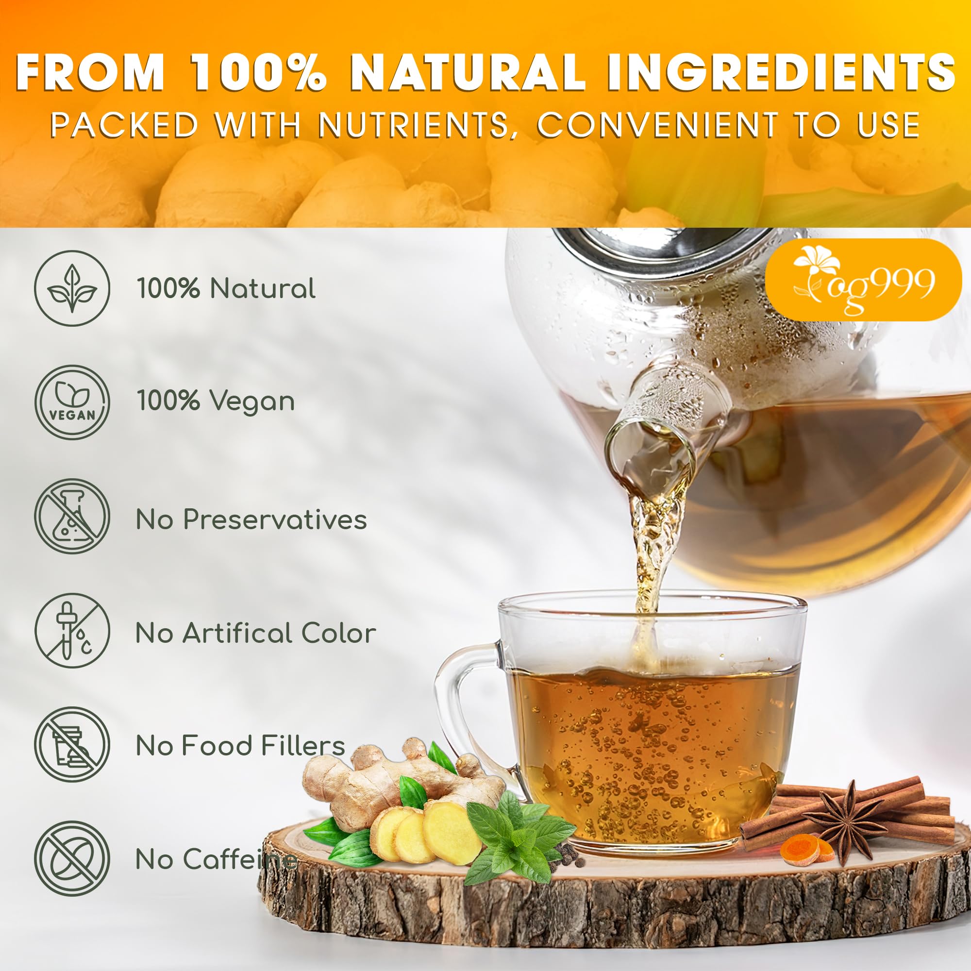 TOG999 etiqueta con lista de ingredientes naturales para transparencia