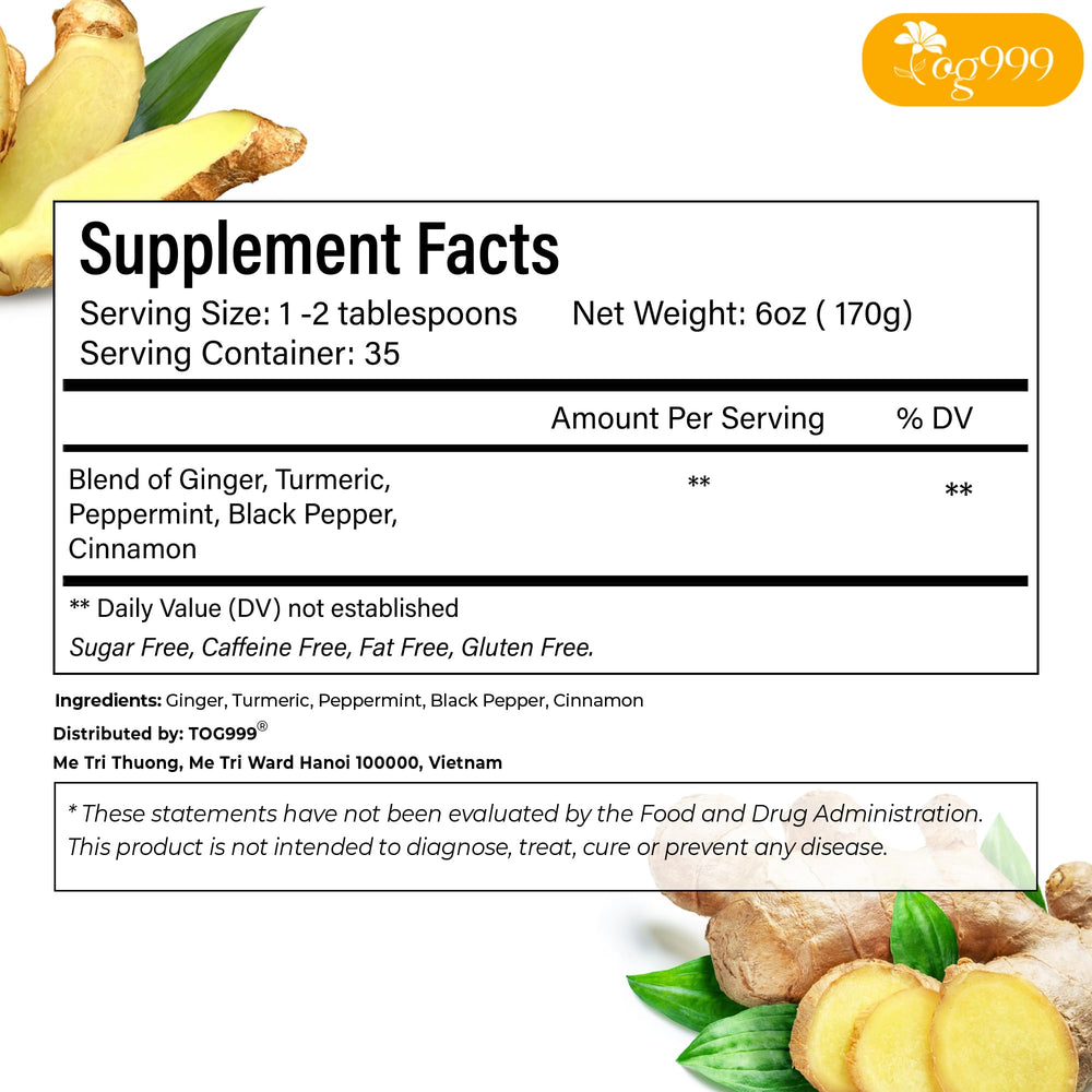 TOG999 etiqueta kraft con información de ingredientes y compromiso sostenible