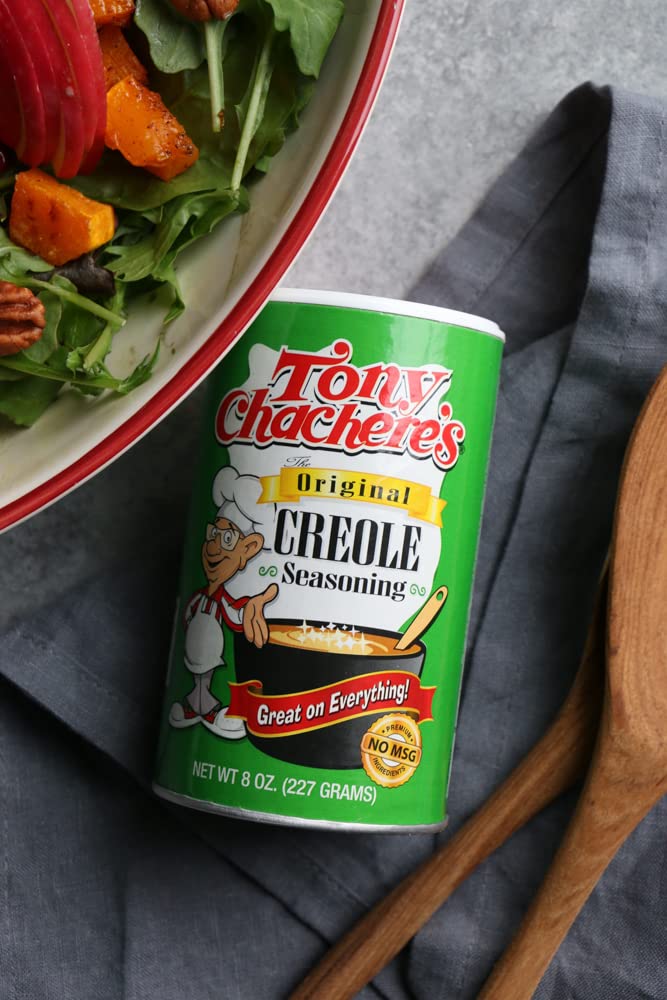 Tony Chachere's etiqueta del sobre resaltando ingredientes clave
