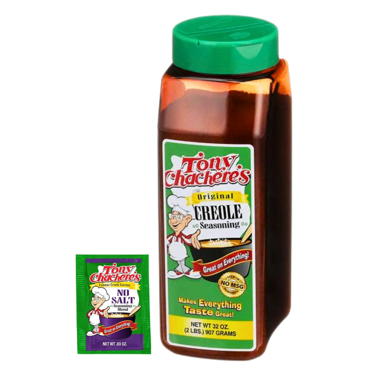 Tony Chachere's frasco 32oz frontal mostrando la presentación y ahorro