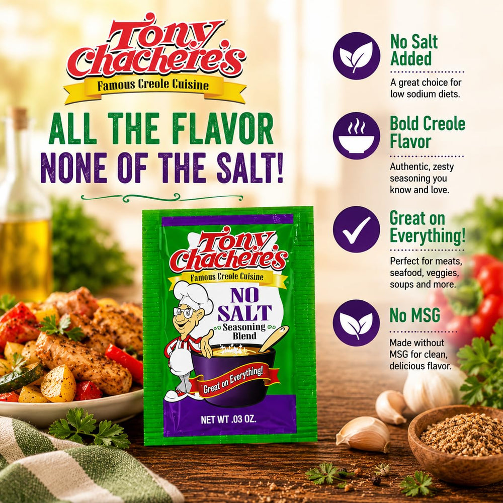 Tony Chachere's sobre No Salt ampliado para control de sodio