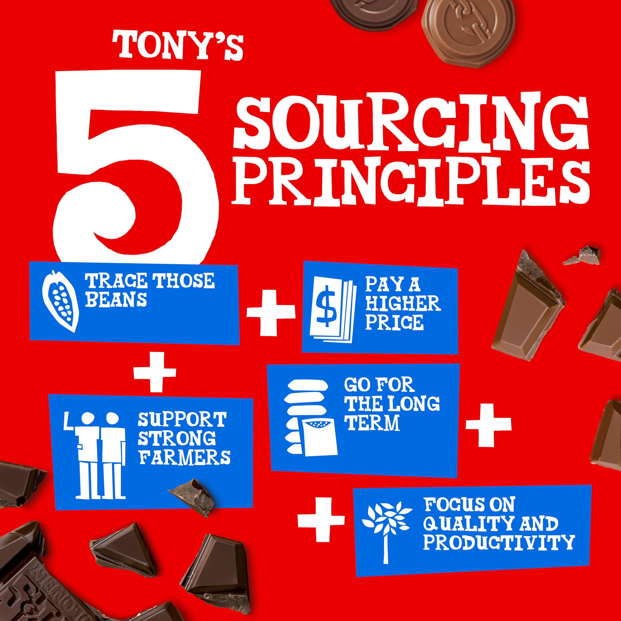 Tony's Chocolonely etiqueta Fairtrade y sello B Corp que muestra trazabilidad