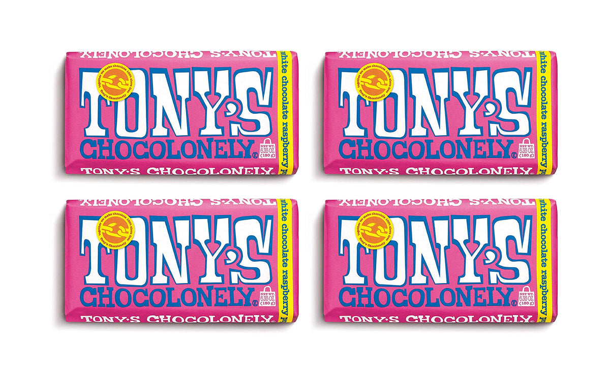 Tony's Chocolonely empaque frontal mostrando la barra y atractivo visual