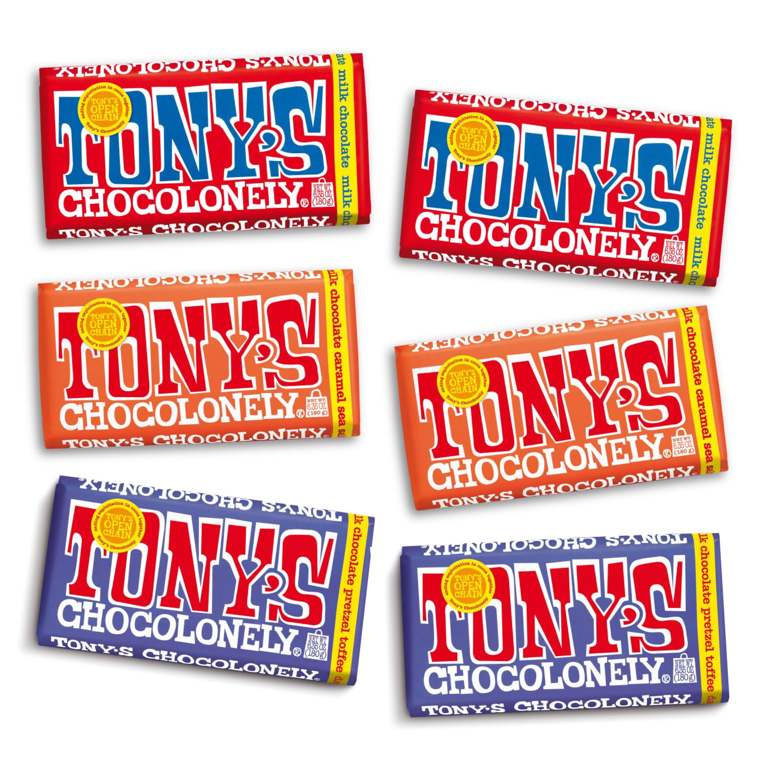 Tony's Chocolonely vista frontal del pack ideal para regalo sostenible