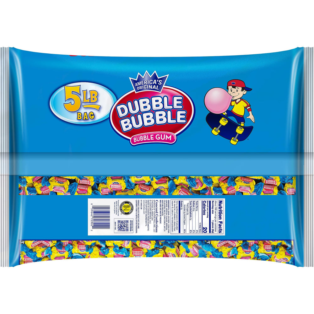 Tootsie Dubble Bubble junto a una regla para comparar tamaño, porciones claras