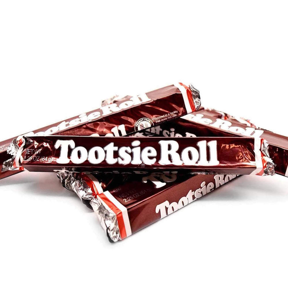 Tootsie Roll barra sin envolver con borde visible, marca Tootsie Roll práctico