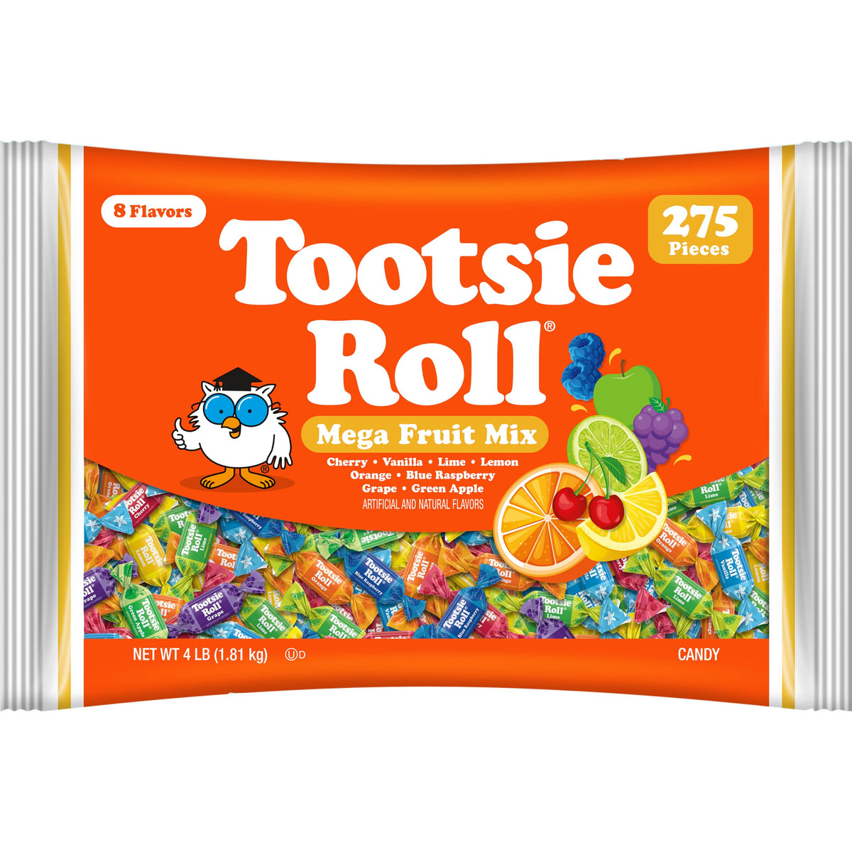 Tootsie Roll bolsa frontal mostrando 275 piezas para compartir