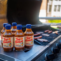 Top House primer plano de la etiqueta, muestra ingredientes y estilo americano-asiático