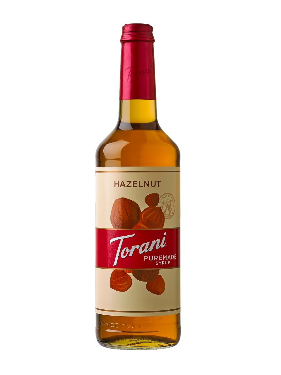 Torani botella frontal avellana mostrando diseño y uso práctico
