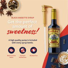 Café latte con Torani Black Anisette, sabor a anís realzado por la espuma