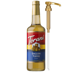Torani botella frontal English Toffee mostrando presentación clara y beneficio práctico
