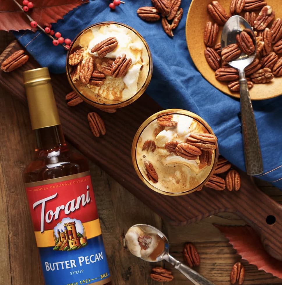 Etiqueta y lista de ingredientes Torani Butter Pecan, útil para verificar alérgenos