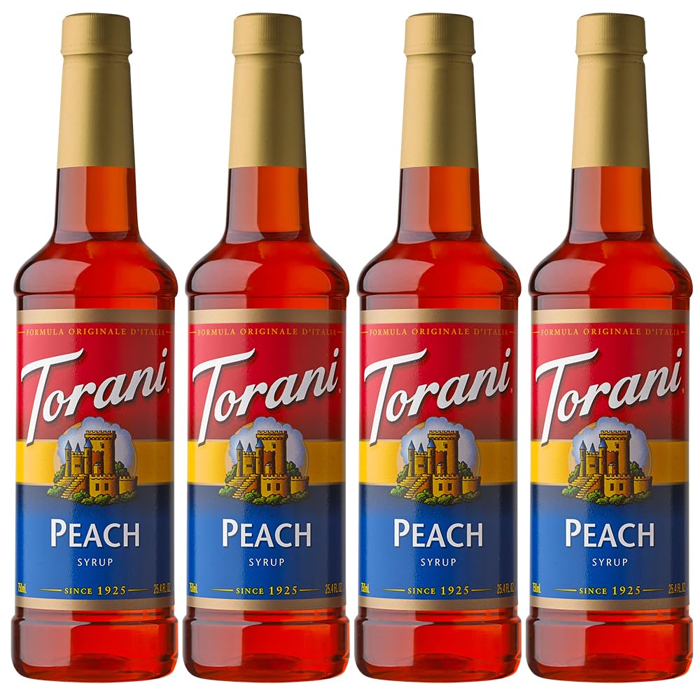 Torani botella Durazno pack frontal muestra contenido y uso fácil