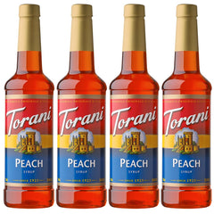 Torani botella Durazno pack frontal muestra contenido y uso fácil