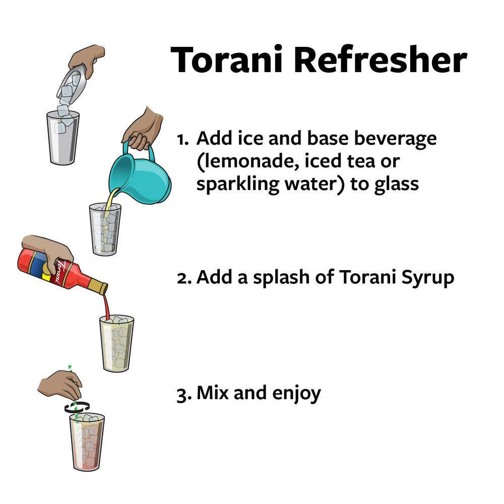 Torani frambuesa pack comparado con objetos para visual de escala