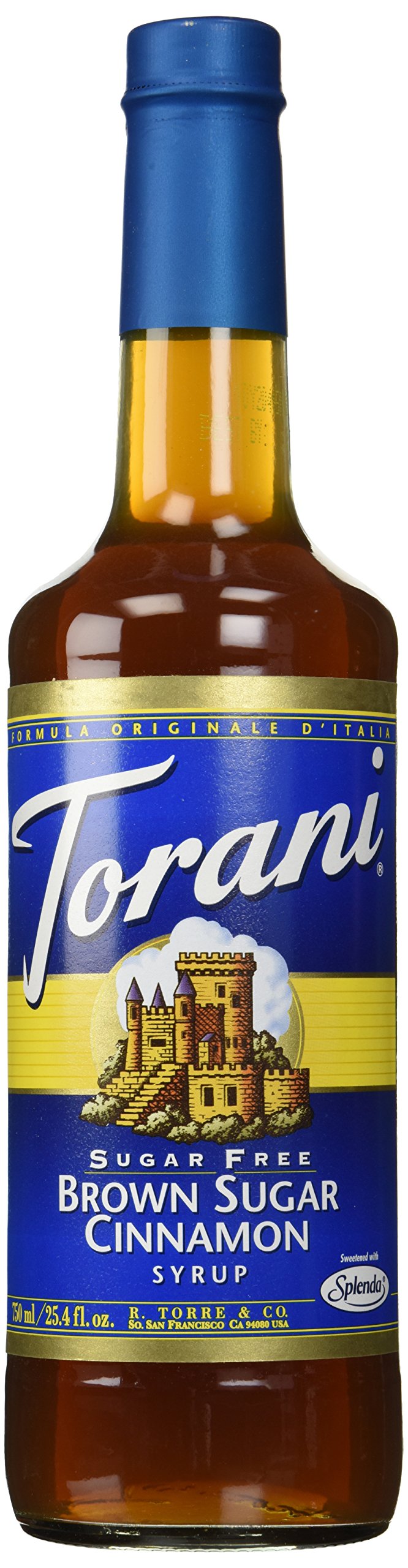 Torani botella frontal brown sugar cinnamon, identifica sabor y volumen