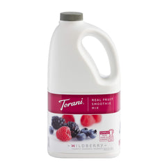 Torani envase frontal Wildberry Smoothie Mix 64 fl oz mostrando etiqueta y tamaño