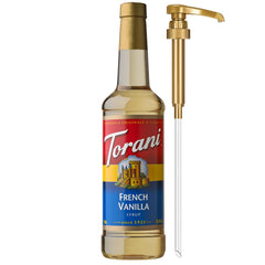 Torani botella frontal mostrando etiqueta y volumen, útil para elegir producto