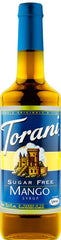 Torani botella frente mostrando etiqueta y color, aporta sabor mango sin azúcar