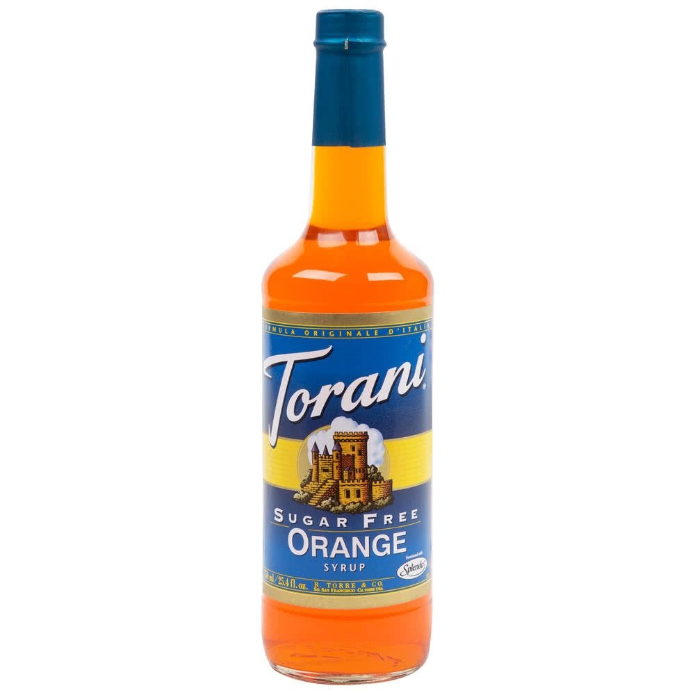 Torani jarabe naranja frontal botella 750 ml, aroma cítrico concentrado