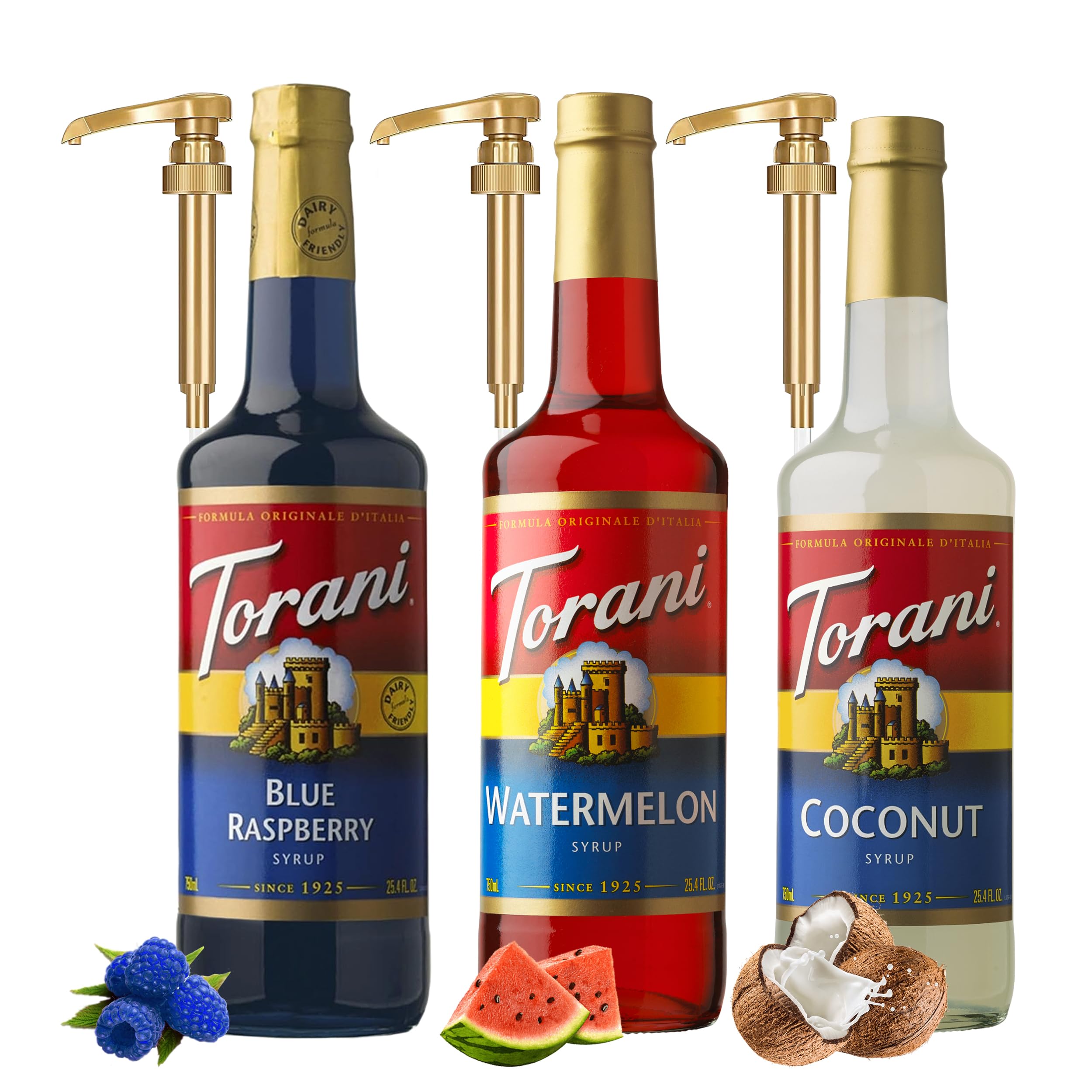 Torani pack frontal mostrando tres botellas para variedad inmediata