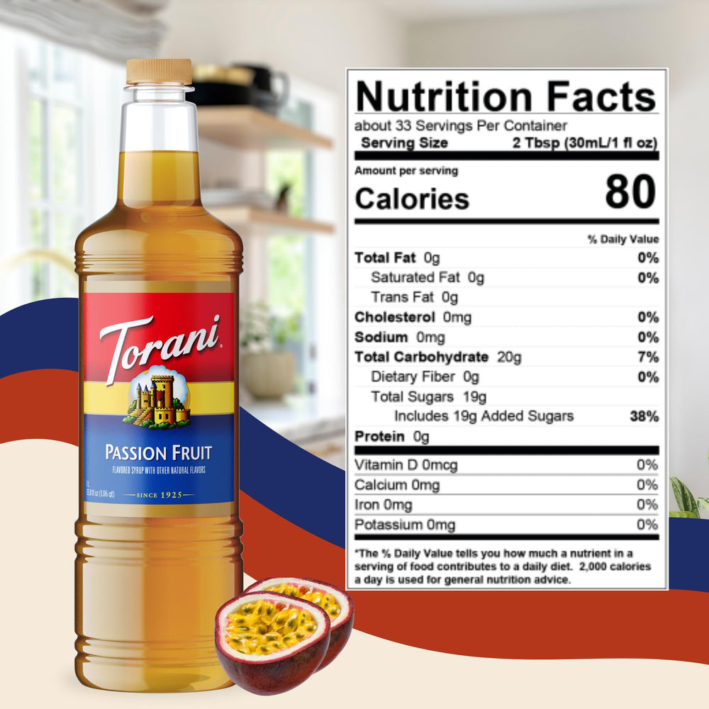 Torani etiqueta con información, claridad de ingredientes