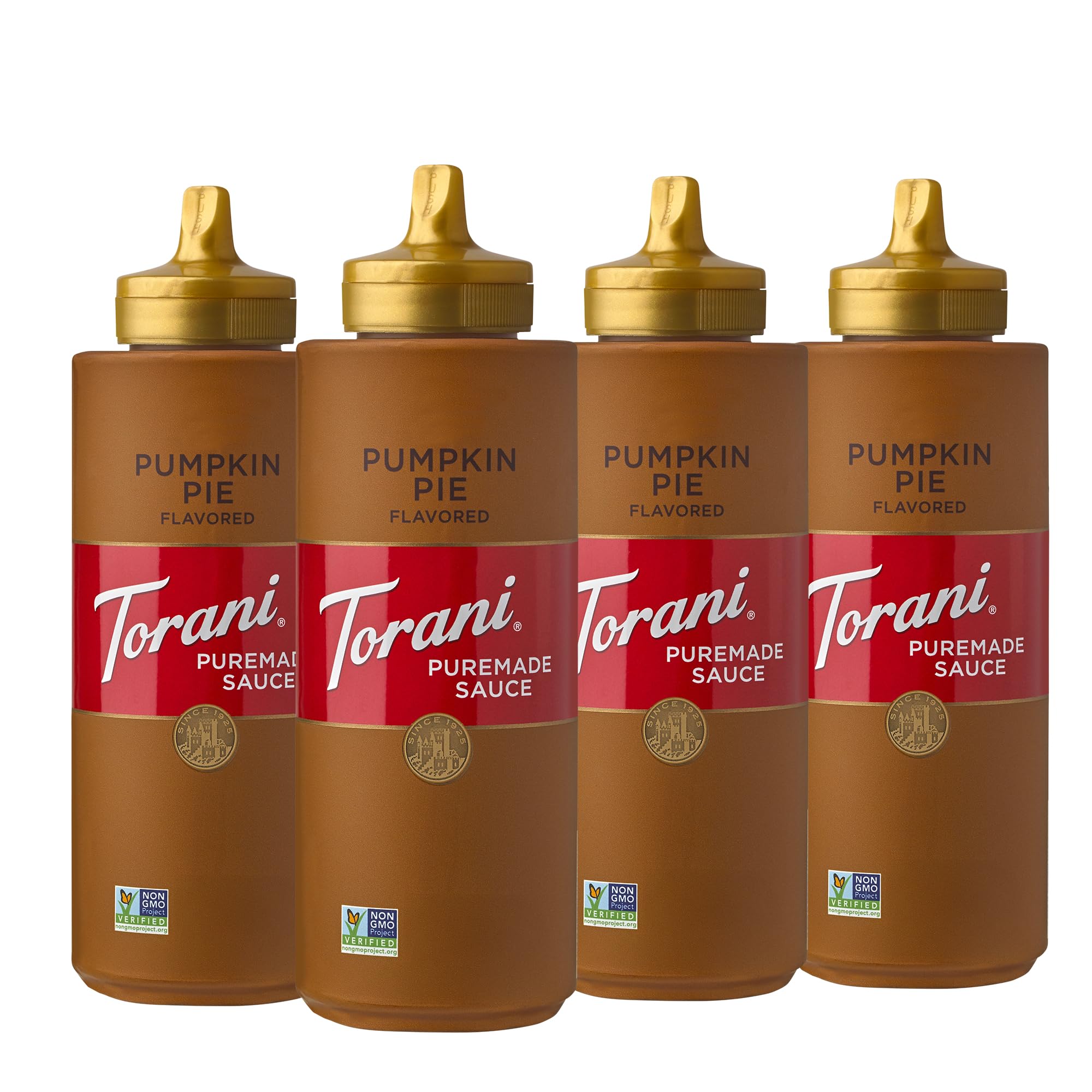 Torani botella frontal con salsa Pumpkin Pie, práctico para cafeterías