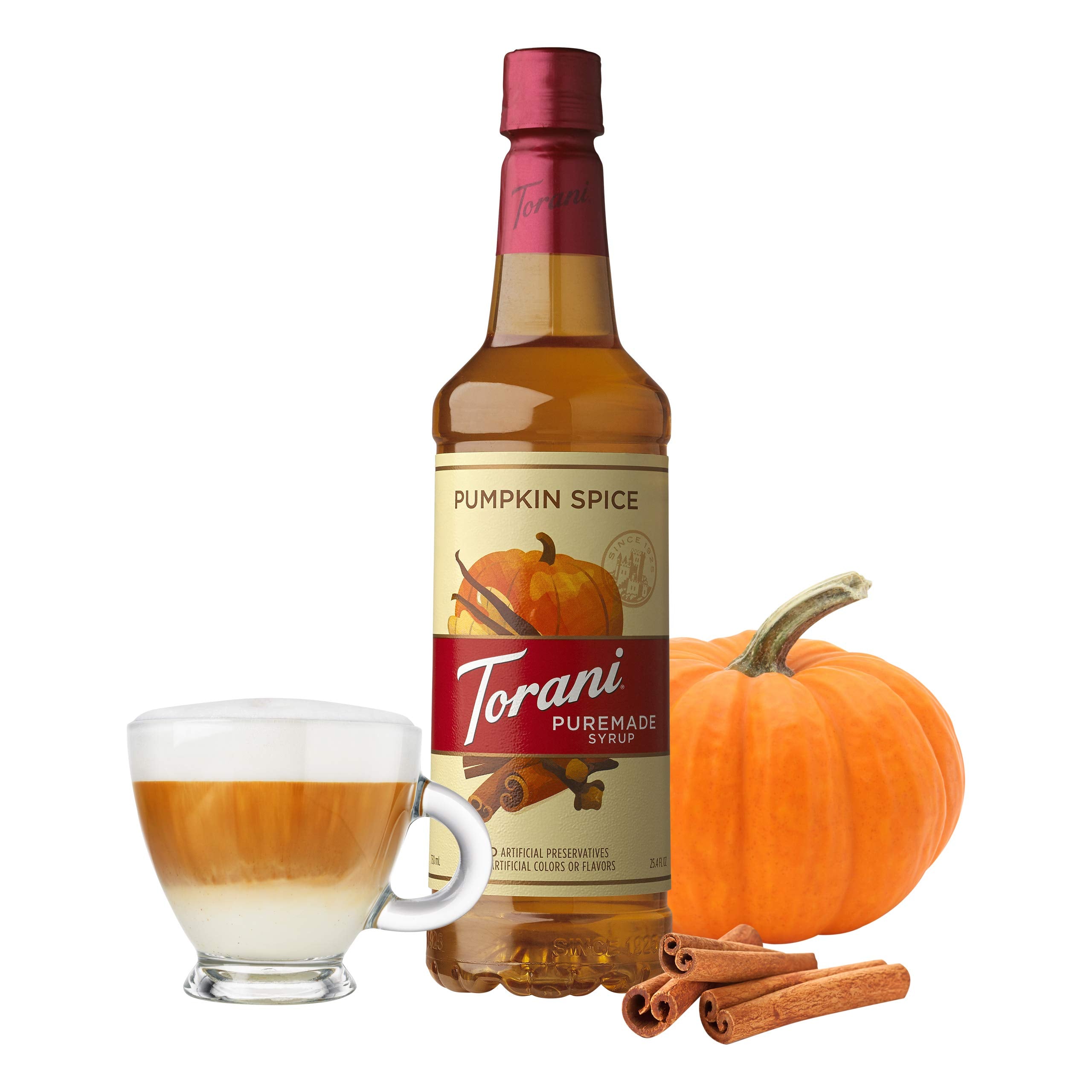 Detalle de textura del jarabe Torani Puremade Pumpkin Spice mezclado para consistencia