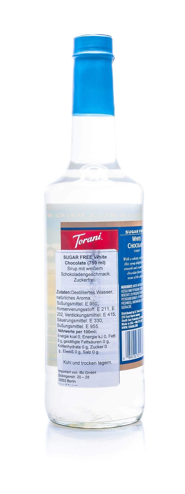 Torani jarabe vertiéndose, textura cremosa que añade sabor sin calorías