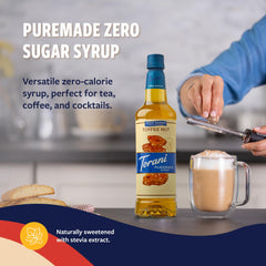 Torani jarabe Toffee Nut vertido en latte, añade sabor cremoso