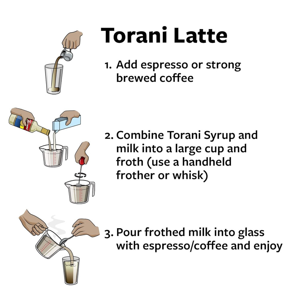 Torani sirope añadido a un latte realzando sabor y aroma cremoso