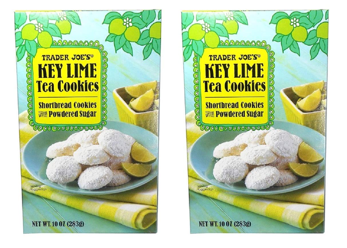 Trader Joe's caja frontal de galletas key lime con detalle de diseño y atractivo visual