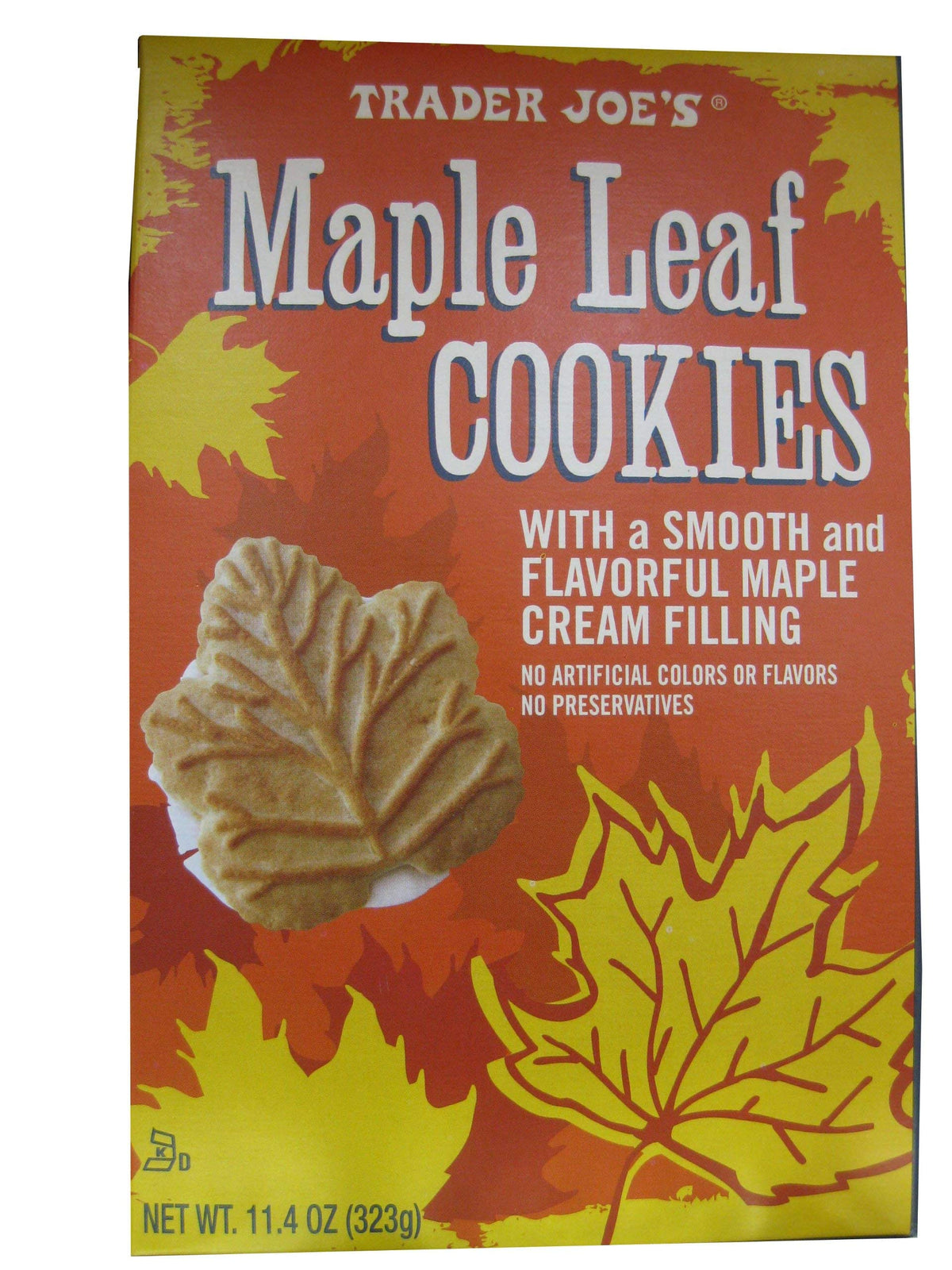 Trader Joe's empaque frontal del pack doble mostrando galletas arce frescas y prácticas