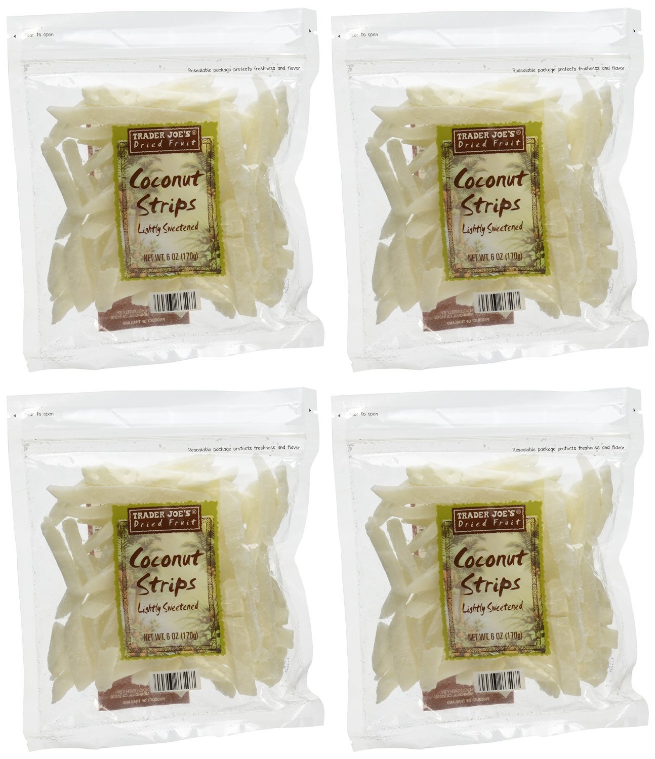 Trader Joe's frente del empaque mostrando el pack de 4 y beneficio portable