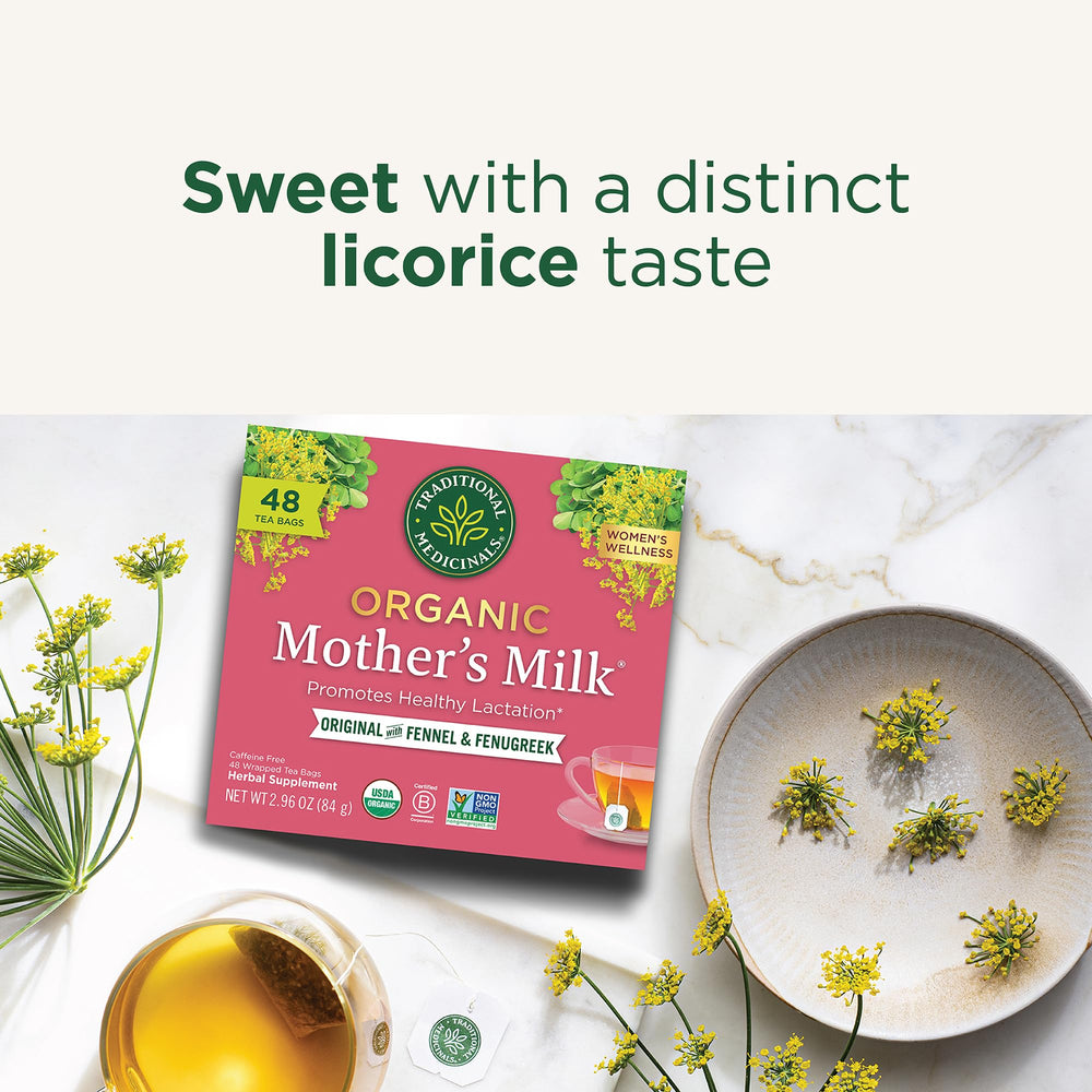 Traditional Medicinals etiqueta con sellos USDA Organic y Non-GMO, certificaciones visibles y confianza