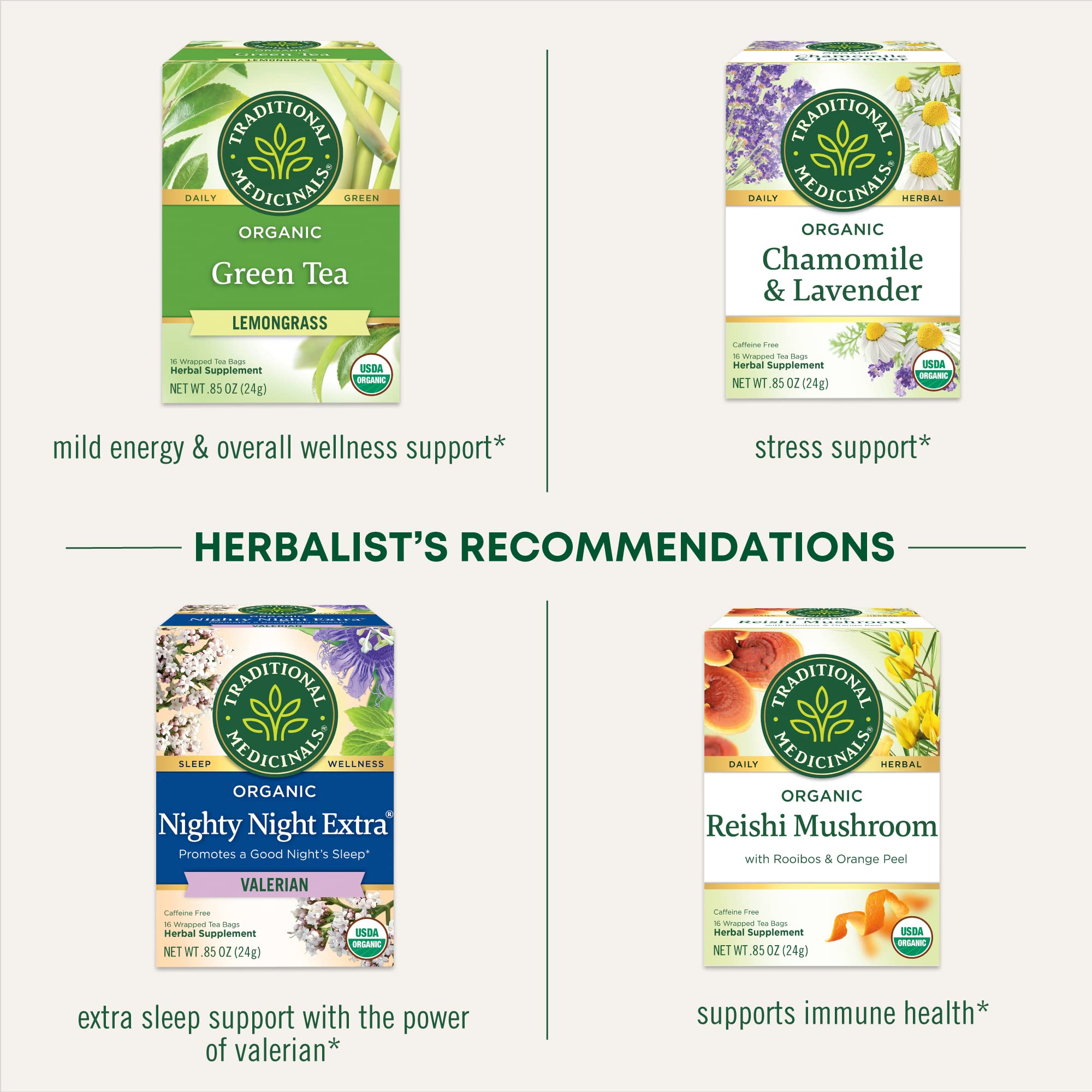 Traditional Medicinals etiqueta con sellos USDA Organic y kosher mostrando certificaciones
