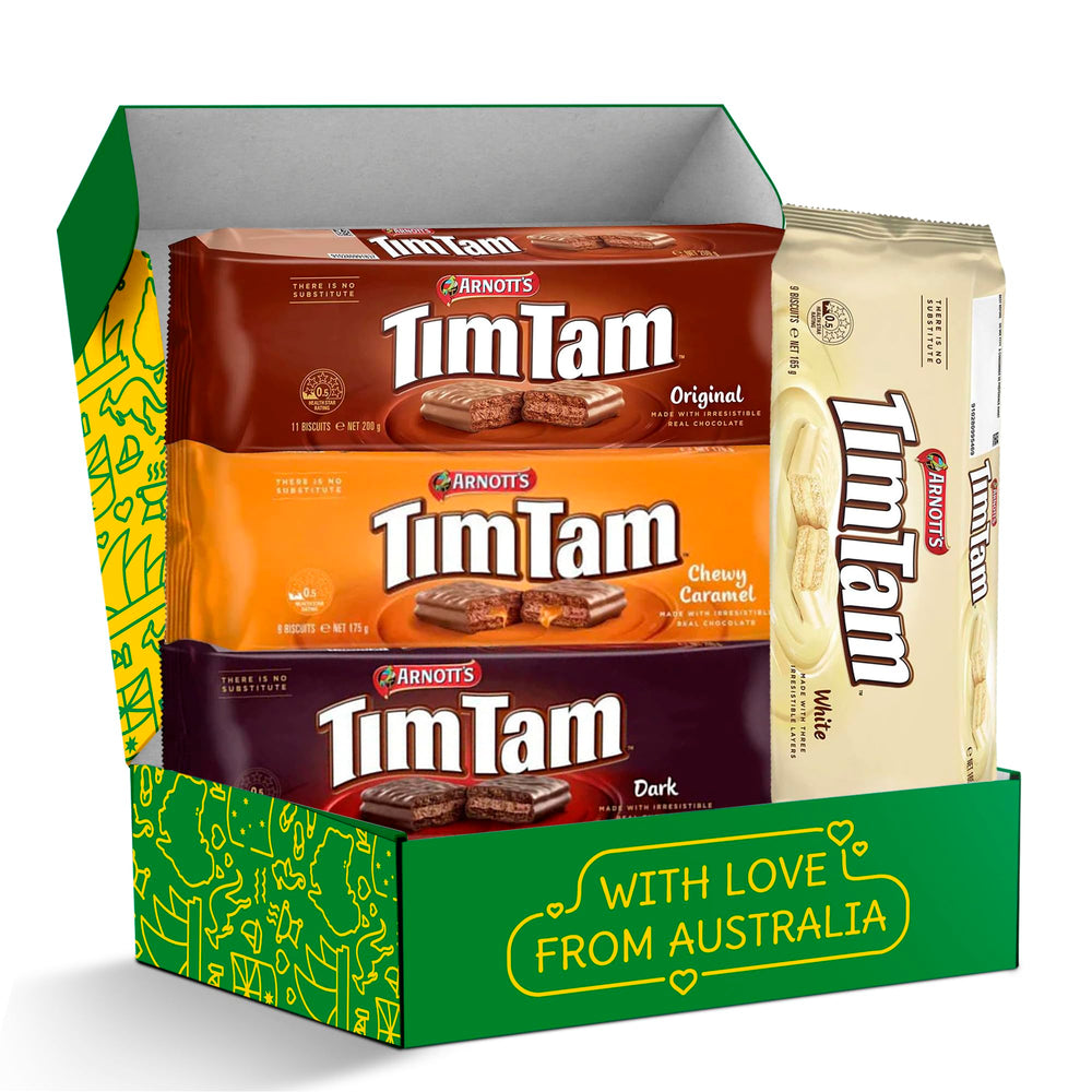 Treats from Home caja frontal con cuatro paquetes Tim Tam, perfecta para regalar