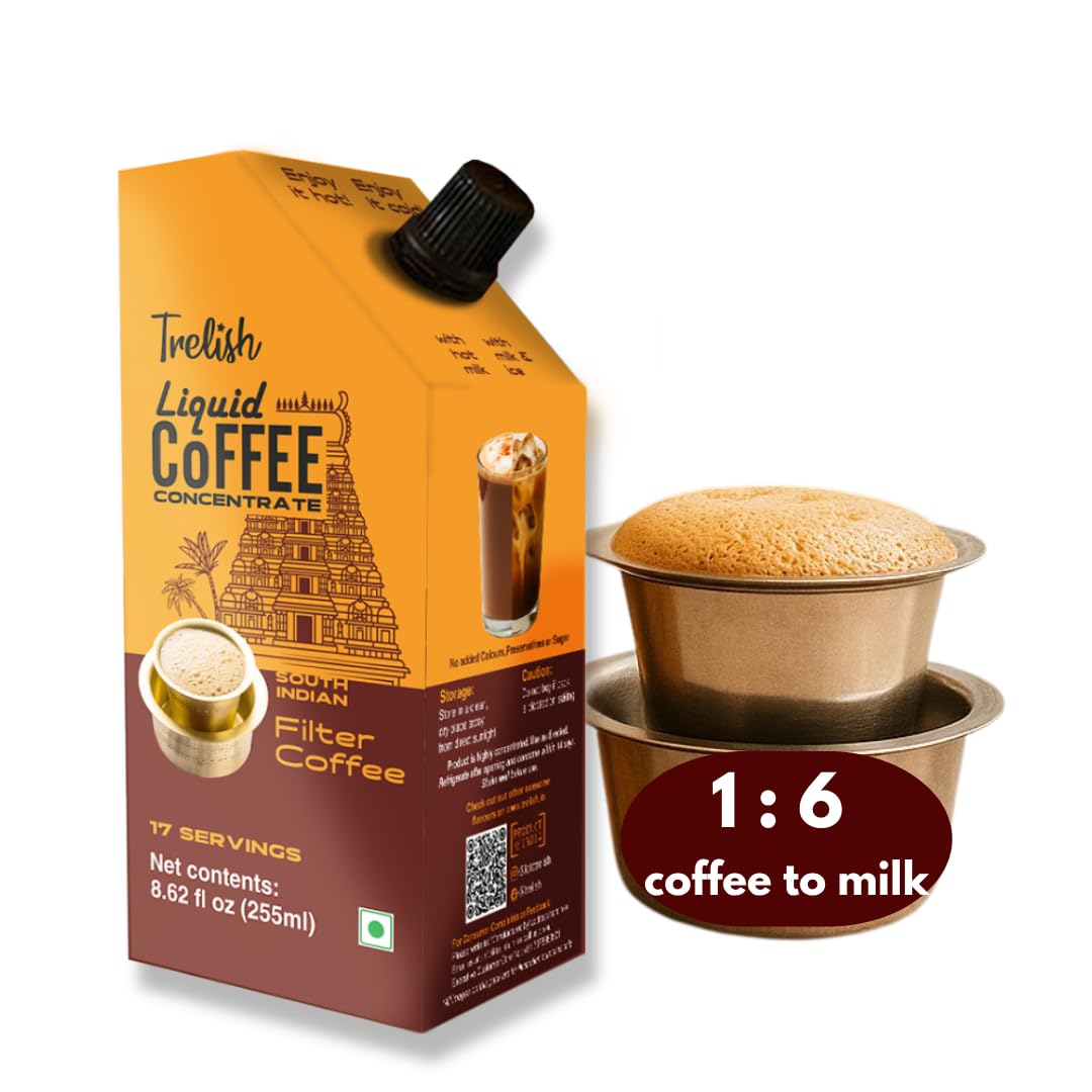 Botella Trelish frontal mostrando etiqueta y tamaño, ideal para preparar cafés rápidos