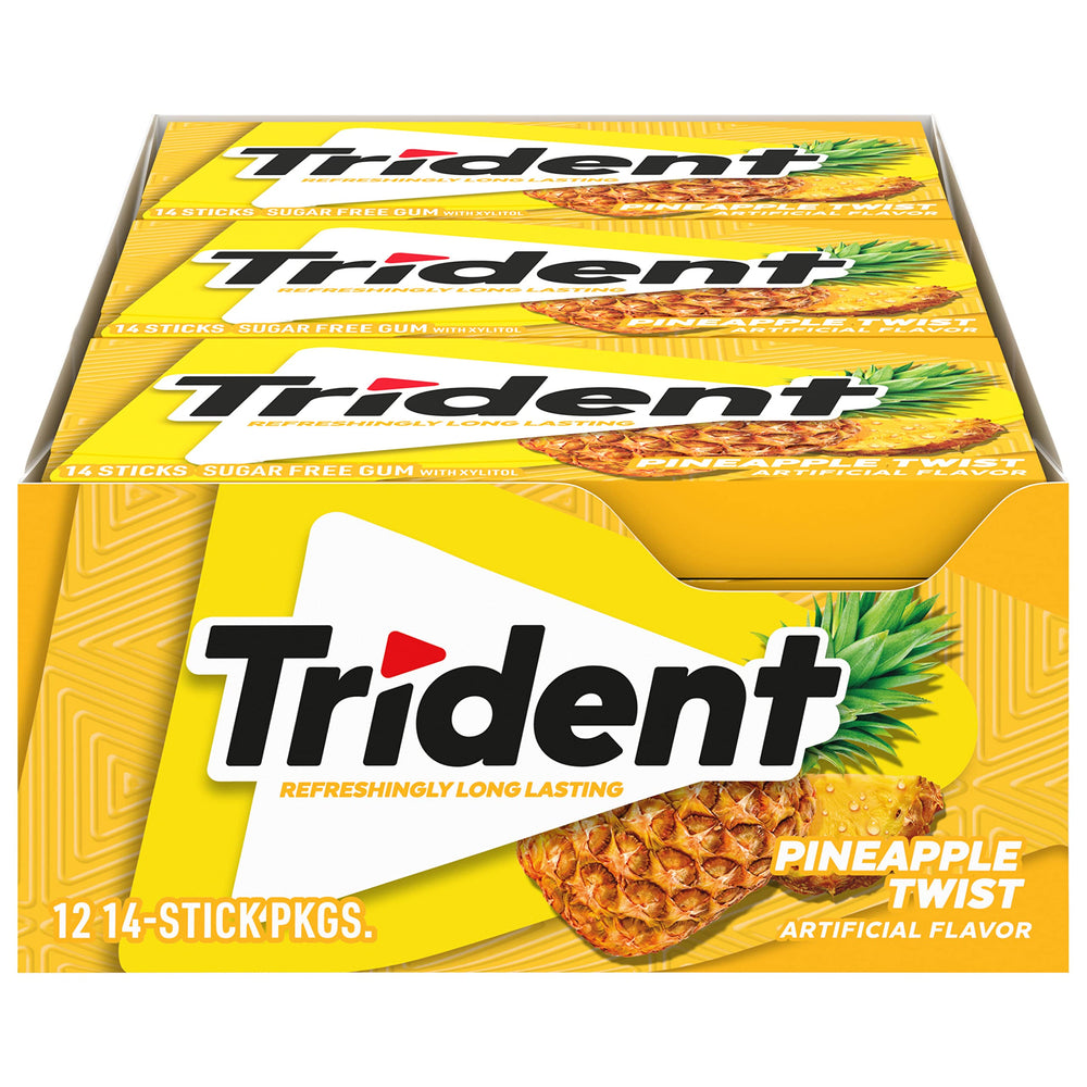 Trident frente del paquete mostrando sabor piña y refresco inmediato