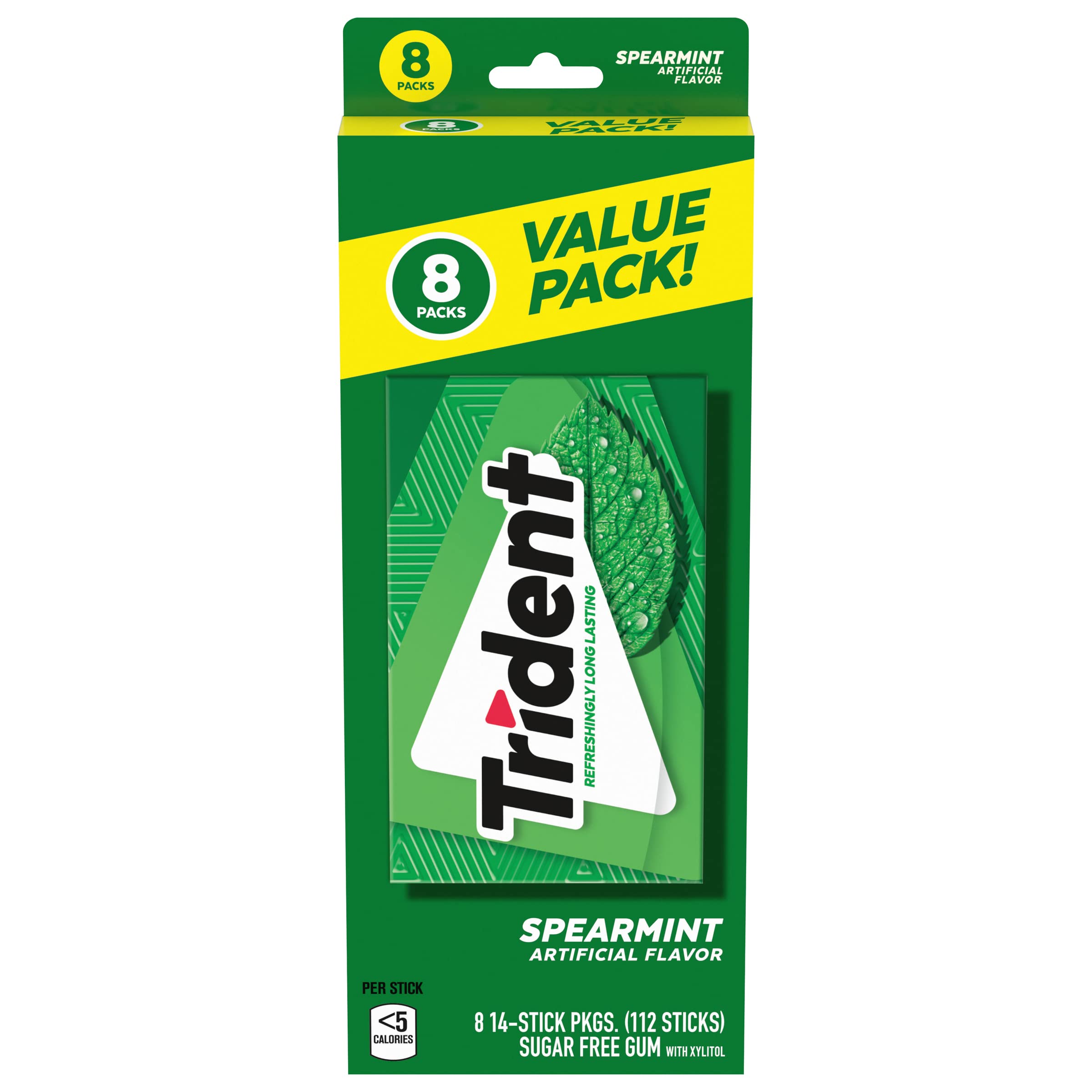 Trident frontal del empaque mostrando el valor pack y conveniencia