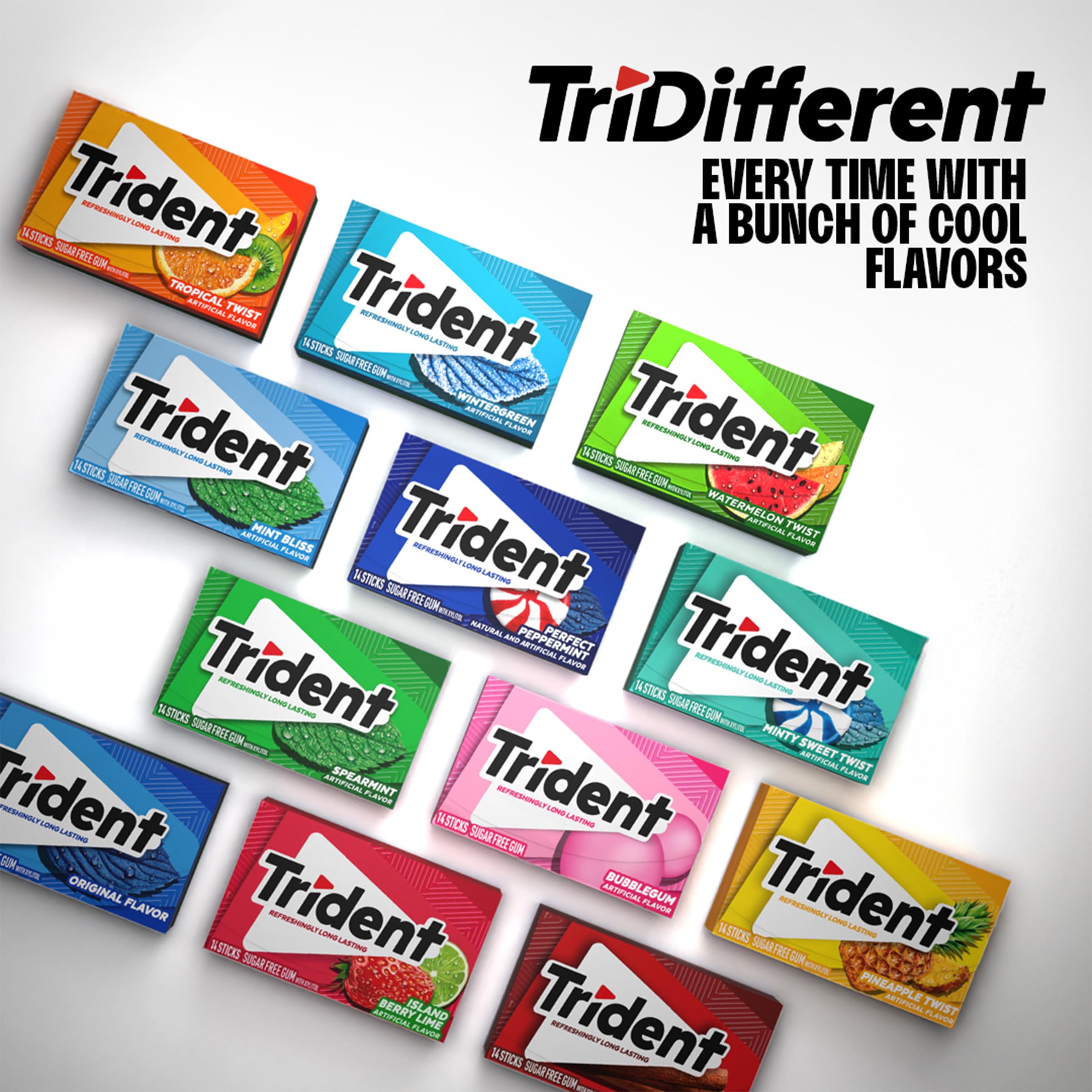 Trident caja con seis estuches apilados lista para almacenar