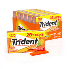 Trident frontal del paquete mostrando diseño tropical y conveniencia
