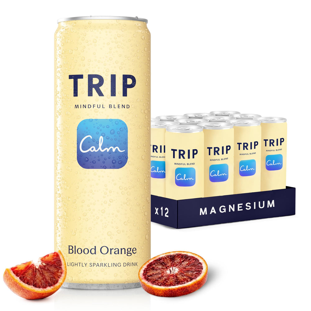 TRIP lata frontal Blood Orange mostrando diseño y beneficio refrescante