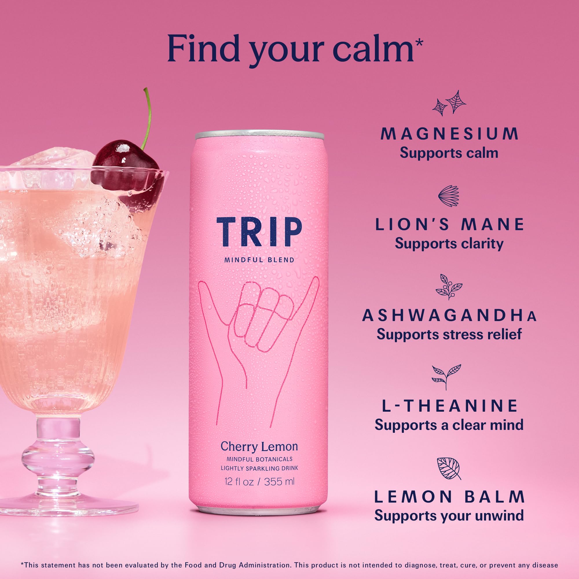 TRIP lata abierta Cherry Lemon con burbujeo visible y atractivo
