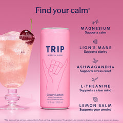 TRIP lata abierta Cherry Lemon con burbujeo visible y atractivo