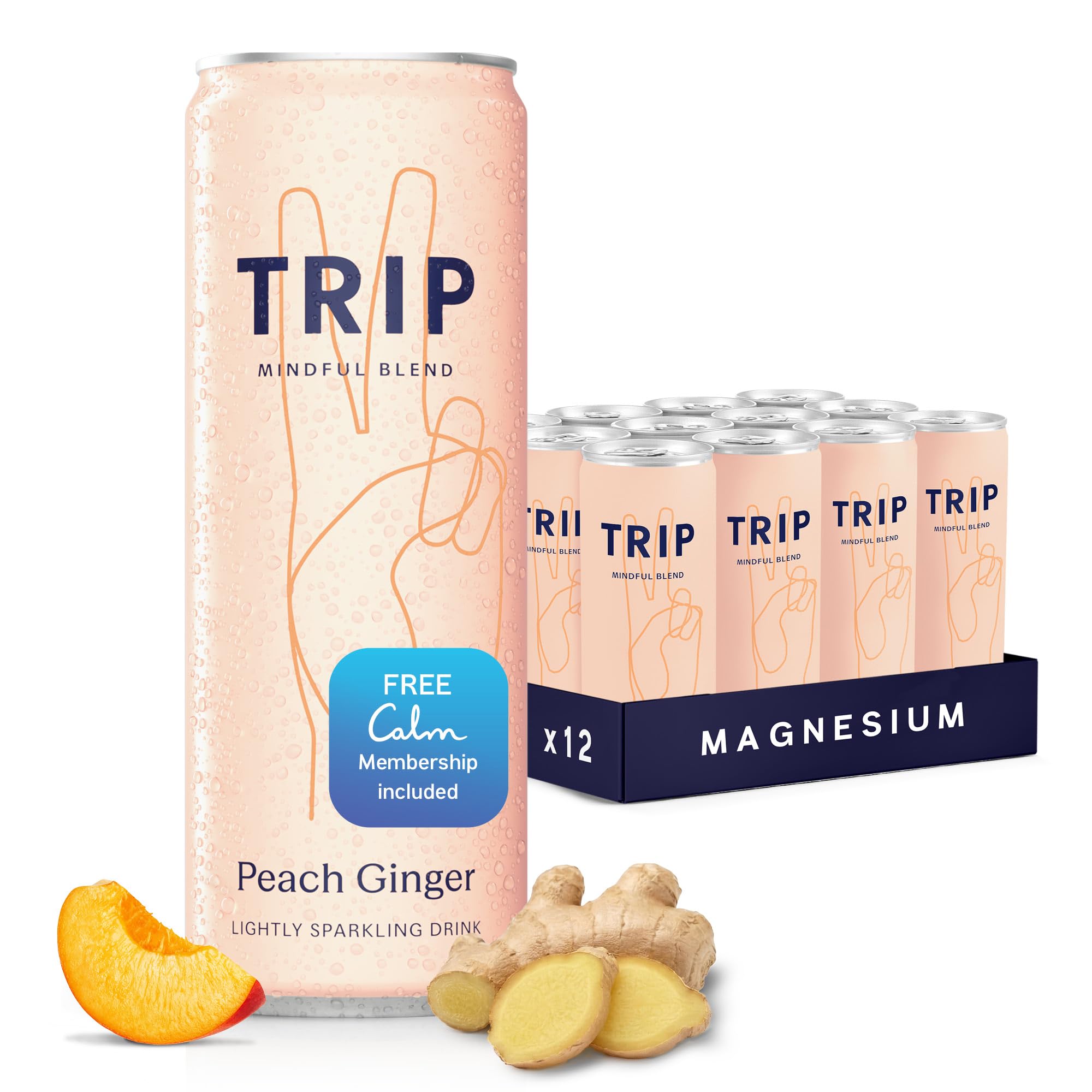 TRIP lata frontal con diseño peach ginger, refresca sin alcohol