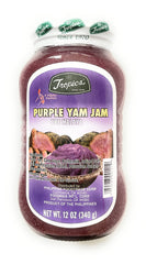 Tropics ube halaya frasco frontal mostrando etiqueta y contenido apetecible