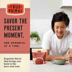 True Primal chili servido en plato listo para comer, ideal para comidas rápidas