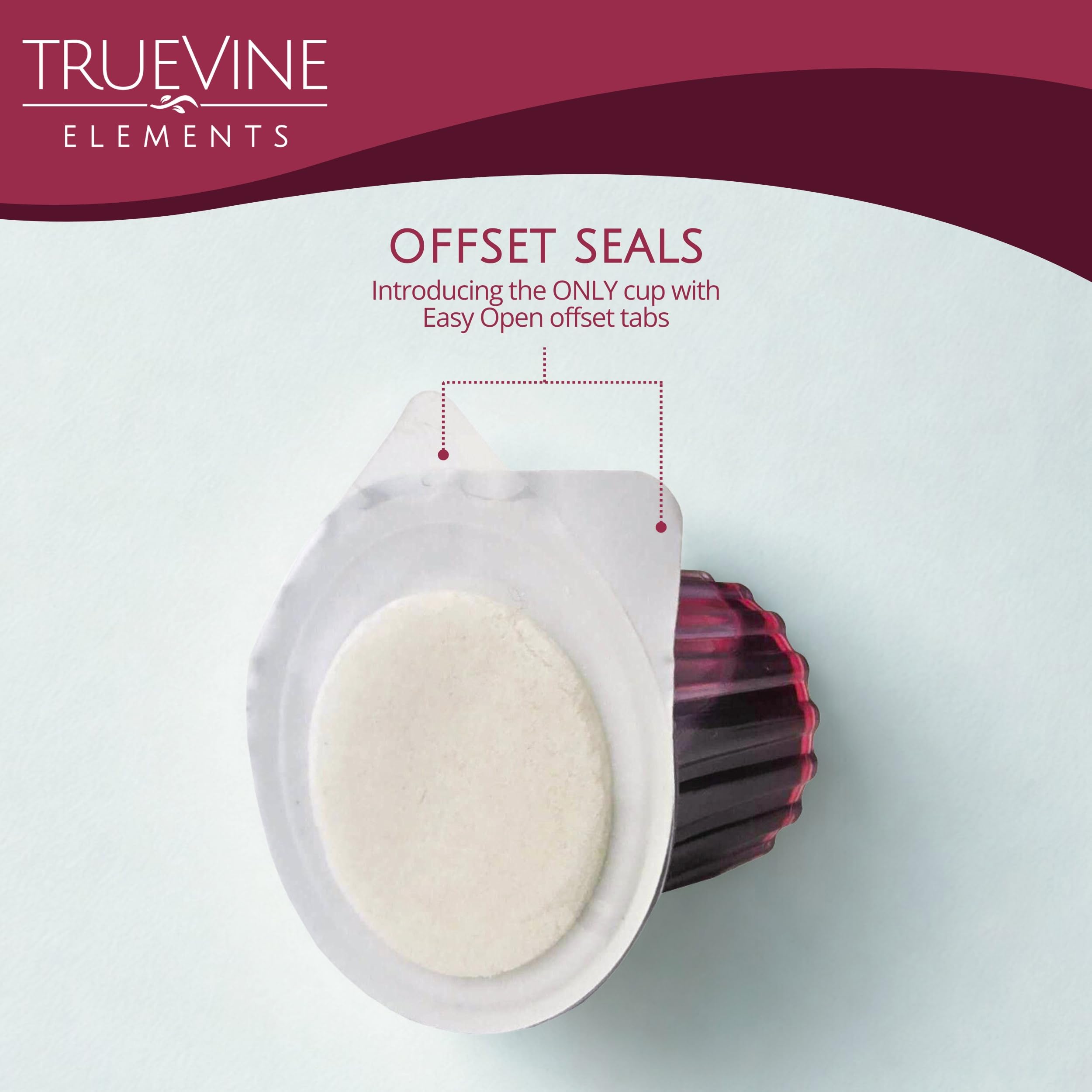 TrueVine copa cerrada con hostia visible, sellado que mantiene frescura