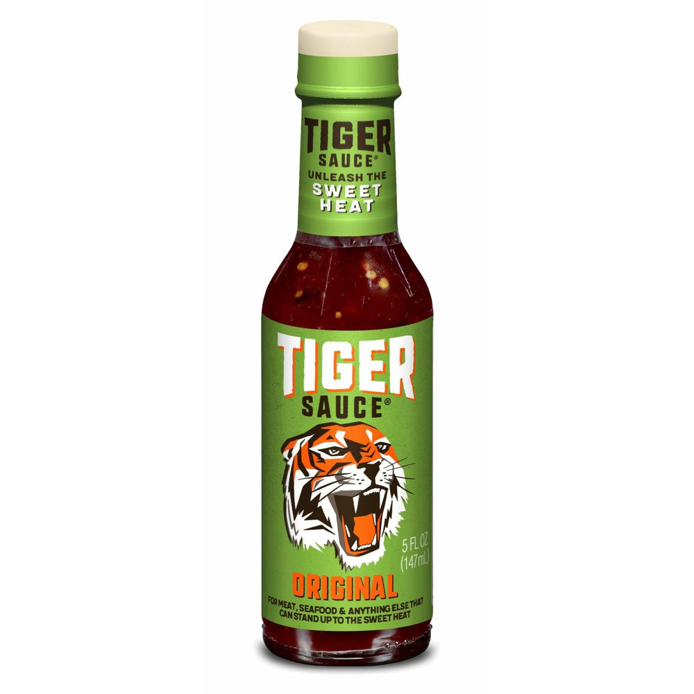 Try Me Tiger Sauce botella frontal mostrando color y marca, realza platos